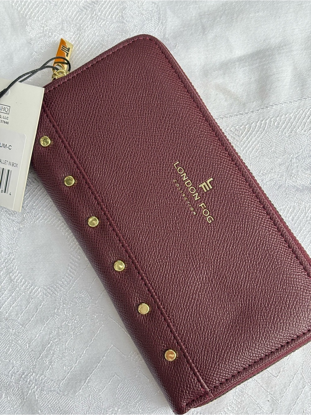 London Fog Plum Wristlet Wallet with Gold Accents